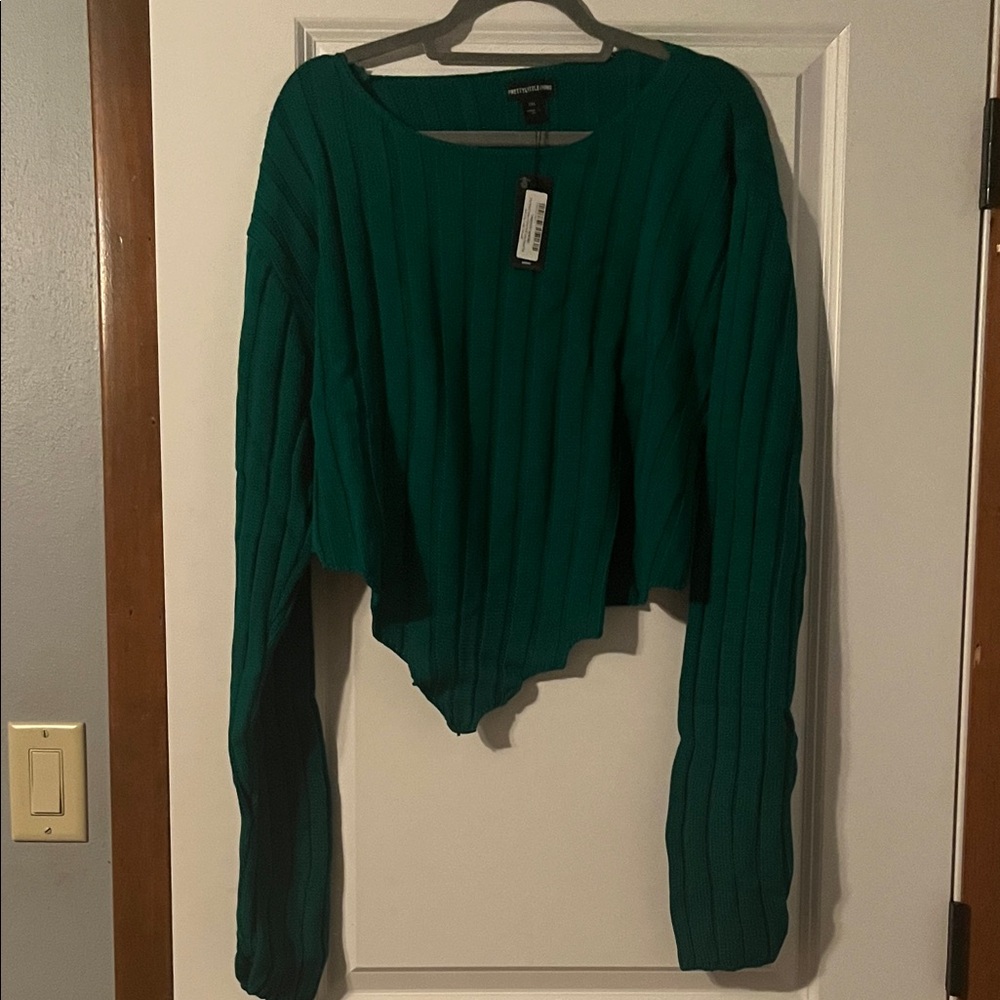 PrettyLittleThing Teal Ribbed Knit Top